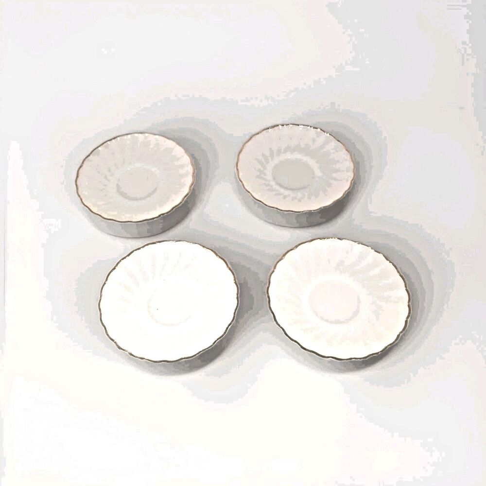 Vintage Anchor Hocking Fire-King Swirl Dessert Plates Set of 4 Gold Rim